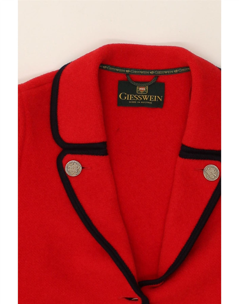 GIESSWEIN Womens 3 Button Blazer Jacket UK 12 Medium Red Wool | Vintage Giesswein | Thrift | Second-Hand Giesswein | Used Clothing | Messina Hembry 