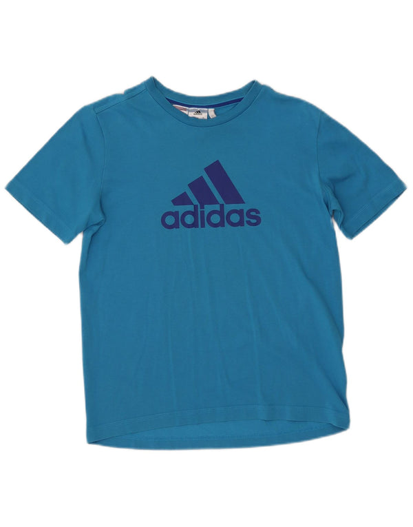 Adidas Boys Climalite Graphic T-Shirt Top 13-14 Years Blue Cotton