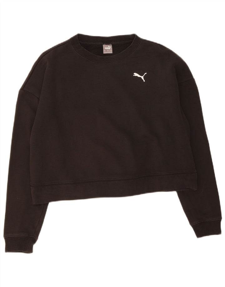 PUMA Womens Oversized Crop Sweatshirt Jumper UK 10 Small Black Cotton