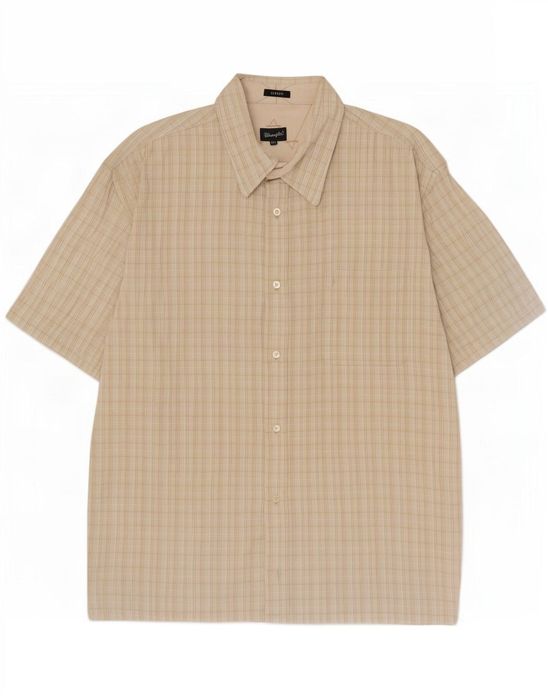 Wrangler Mens Classic Short Sleeve Shirt 2XL Beige Check