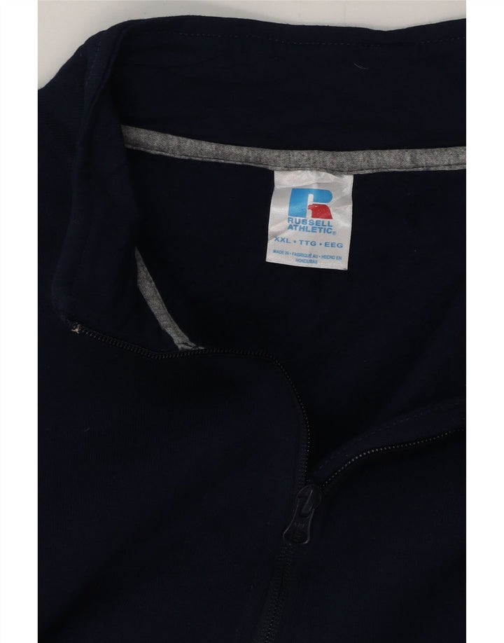 RUSSELL ATHLETIC Mens Zip Neck Sweatshirt Jumper 2XL Navy Blue Cotton