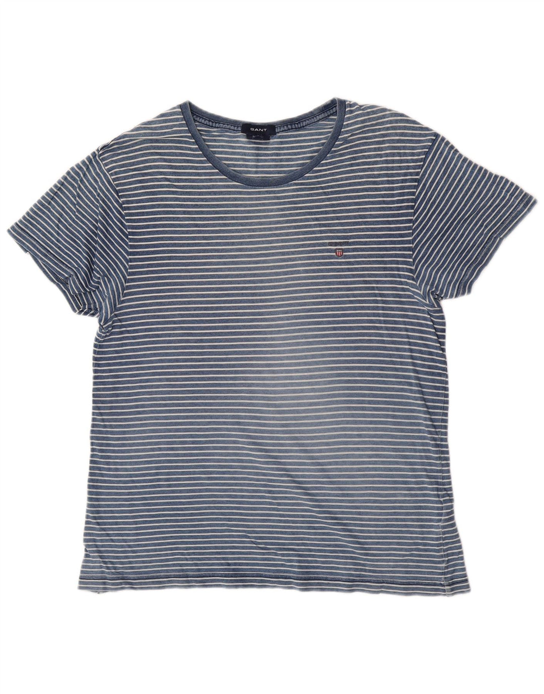 Gant Mens Indigo T-Shirt Top Large Blue Striped Cotton