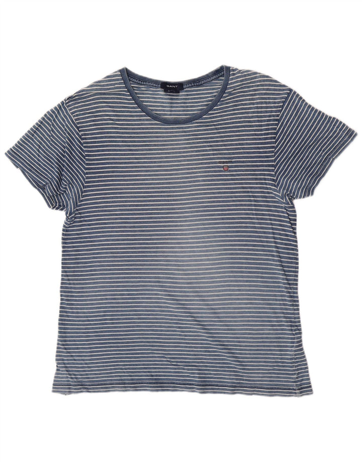 Gant Mens Indigo T-Shirt Top Large Blue Striped Cotton