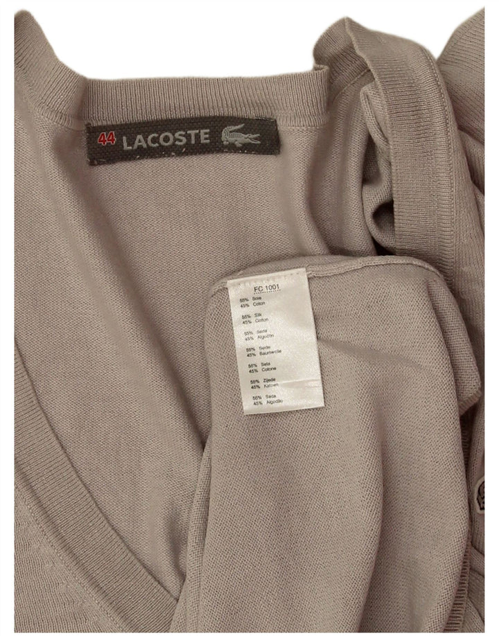 Lacoste Womens V-Neck Jumper Sweater Size 44 Large Grey Silk