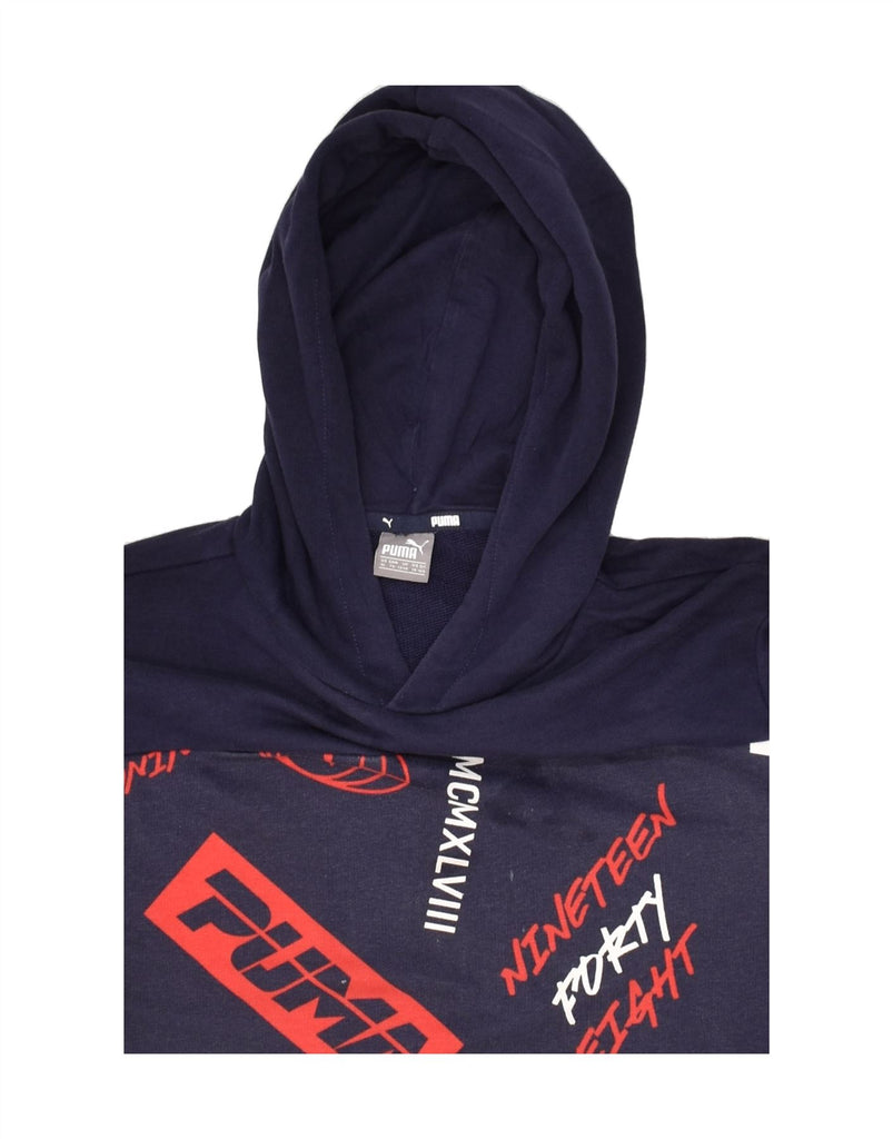 PUMA Boys Graphic Hoodie Jumper 13-14 Years Navy Blue Colourblock Cotton | Vintage Puma | Thrift | Second-Hand Puma | Used Clothing | Messina Hembry 