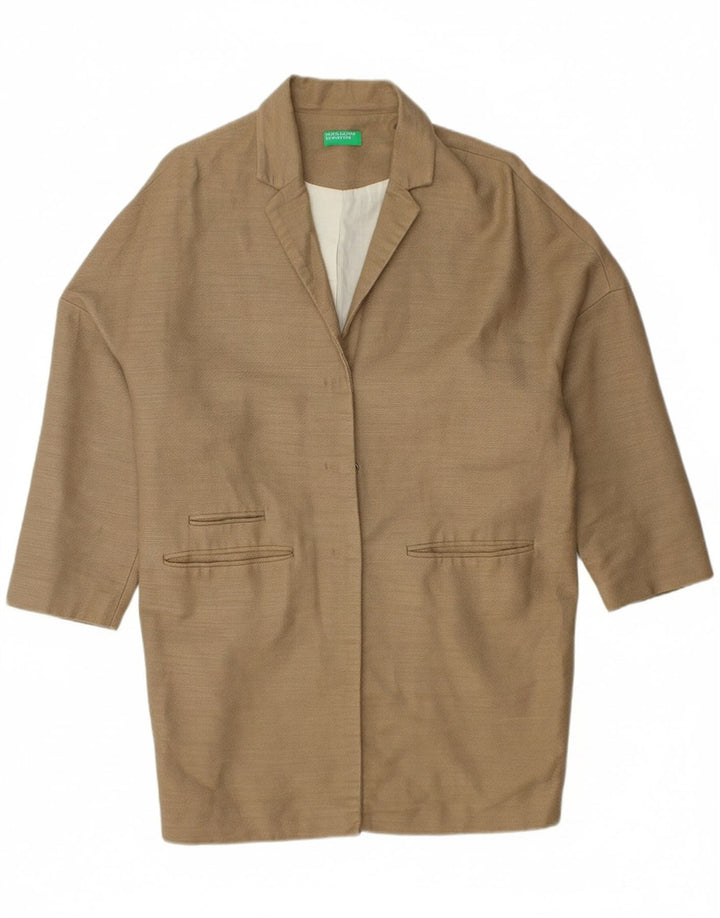 BENETTON Womens Oversized Overcoat UK 10 Small Beige Cotton