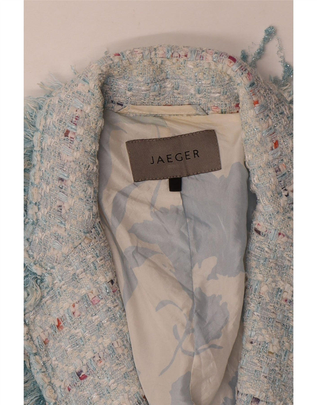 Jaeger Womens Open Blazer Jacket UK 14 Medium Blue Striped Cotton