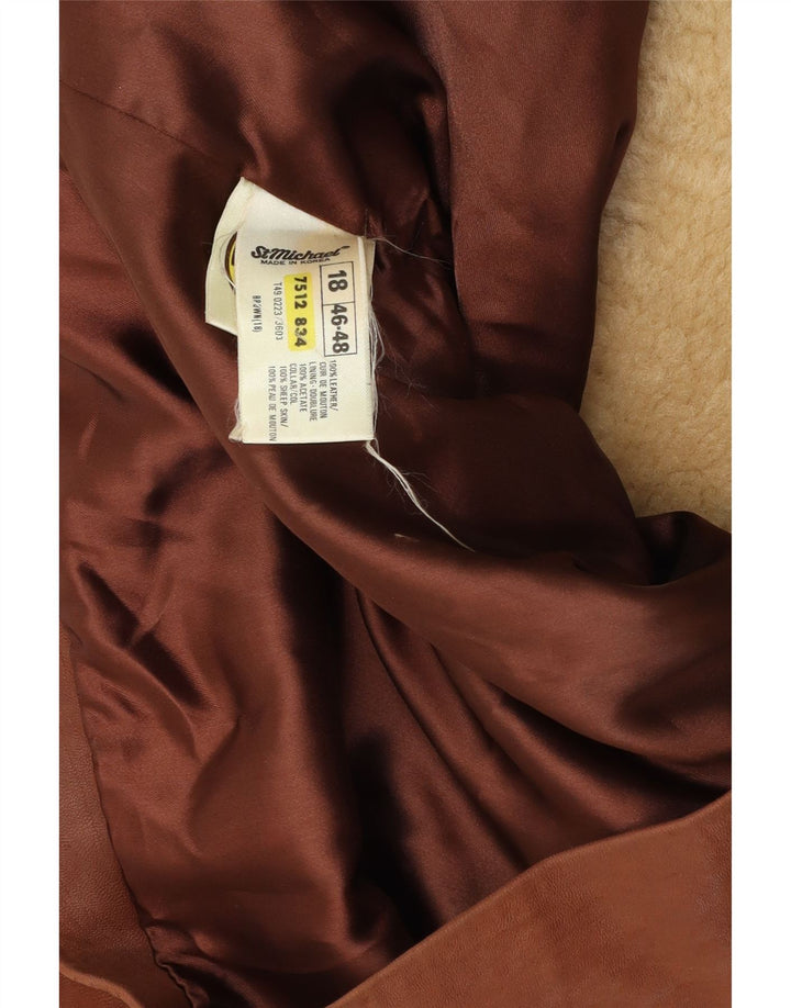 ST MICHAEL Womens Crop Double Breasted Jacket UK 18 XL Brown Leather