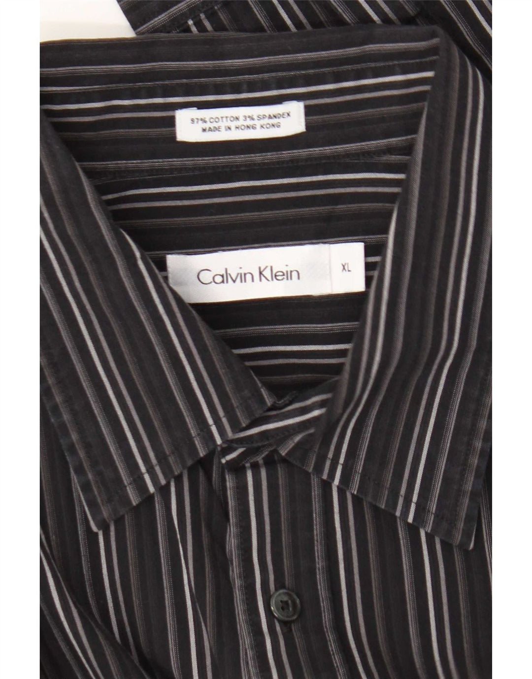 Calvin Klein Mens Shirt XL Black Striped Cotton