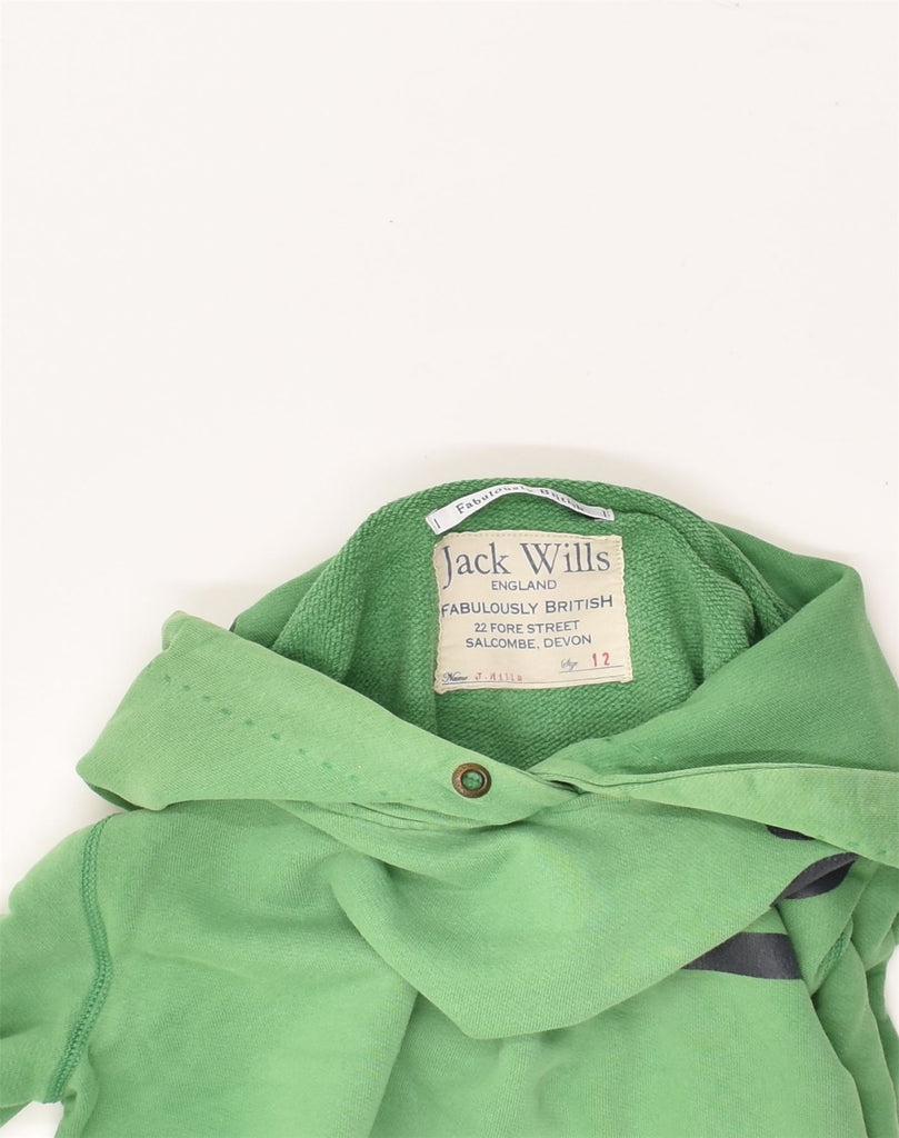 JACK WILLS Womens Graphic Hoodie Jumper UK 12 Medium Green Cotton | Vintage Jack Wills | Thrift | Second-Hand Jack Wills | Used Clothing | Messina Hembry 