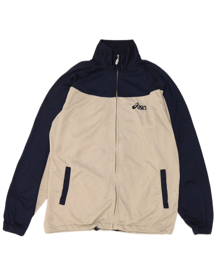 Asics Mens Tracksuit Top Jacket Medium Off White Colourblock Polyester