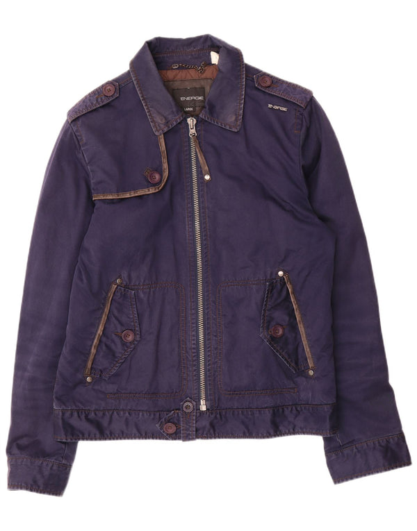 Energie Mens Military Jacket UK 40 Large Navy Blue Cotton