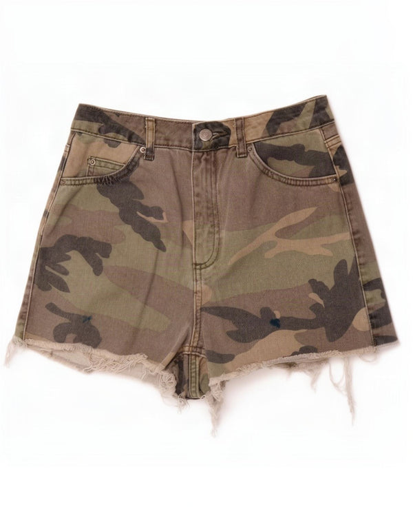 Topshop Womens Mom Denim Shorts UK 8 Small W26 Khaki Camouflage Cotton