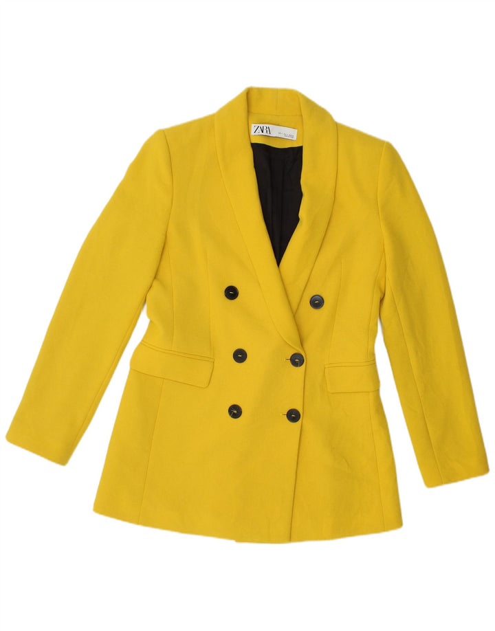 Zara Womens Longline Double Breasted Blazer Jacket UK 10 Small Yellow