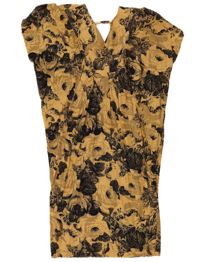 Vintage Womens Shift Dress UK 16 Large Yellow Floral