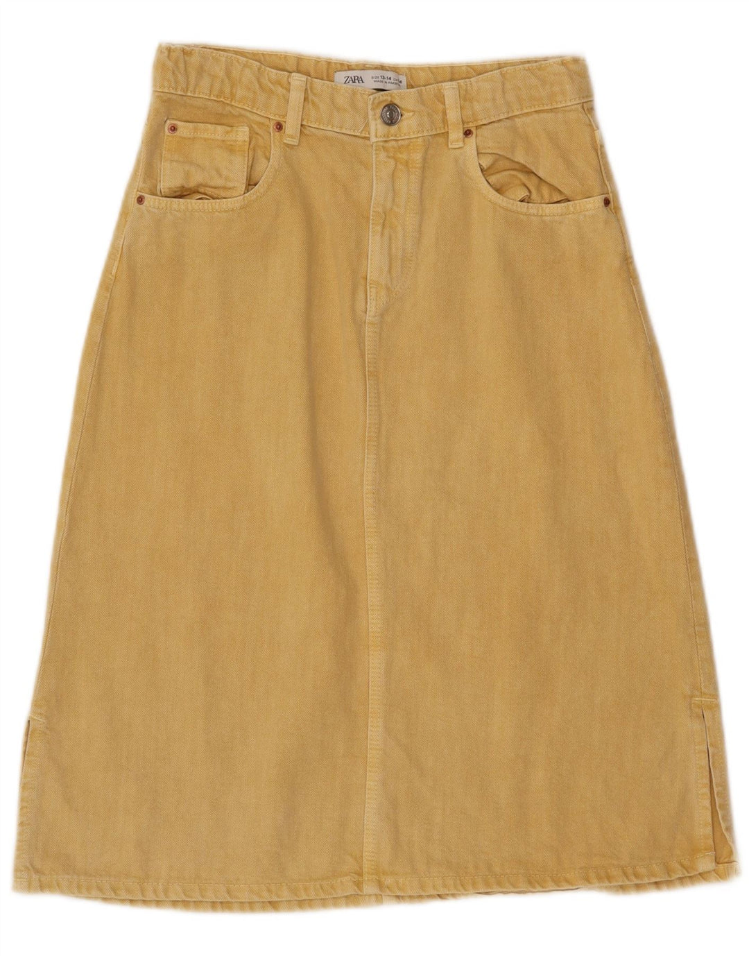 ZARA Girls Denim Skirt 13-14 Years W26  Yellow Cotton
