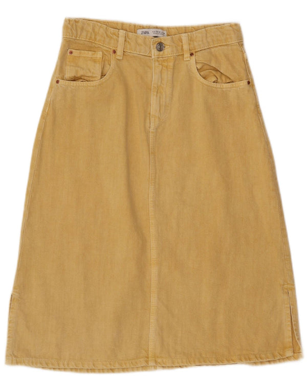 ZARA Girls Denim Skirt 13-14 Years W26  Yellow Cotton