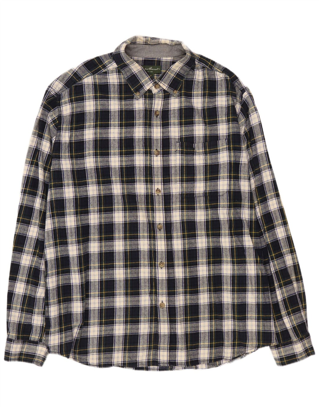 EDDIE BAUER Mens Flannel Shirt 2XL Navy Blue Check Cotton