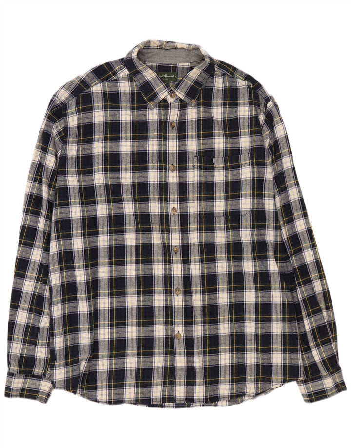 EDDIE BAUER Mens Flannel Shirt 2XL Navy Blue Check Cotton