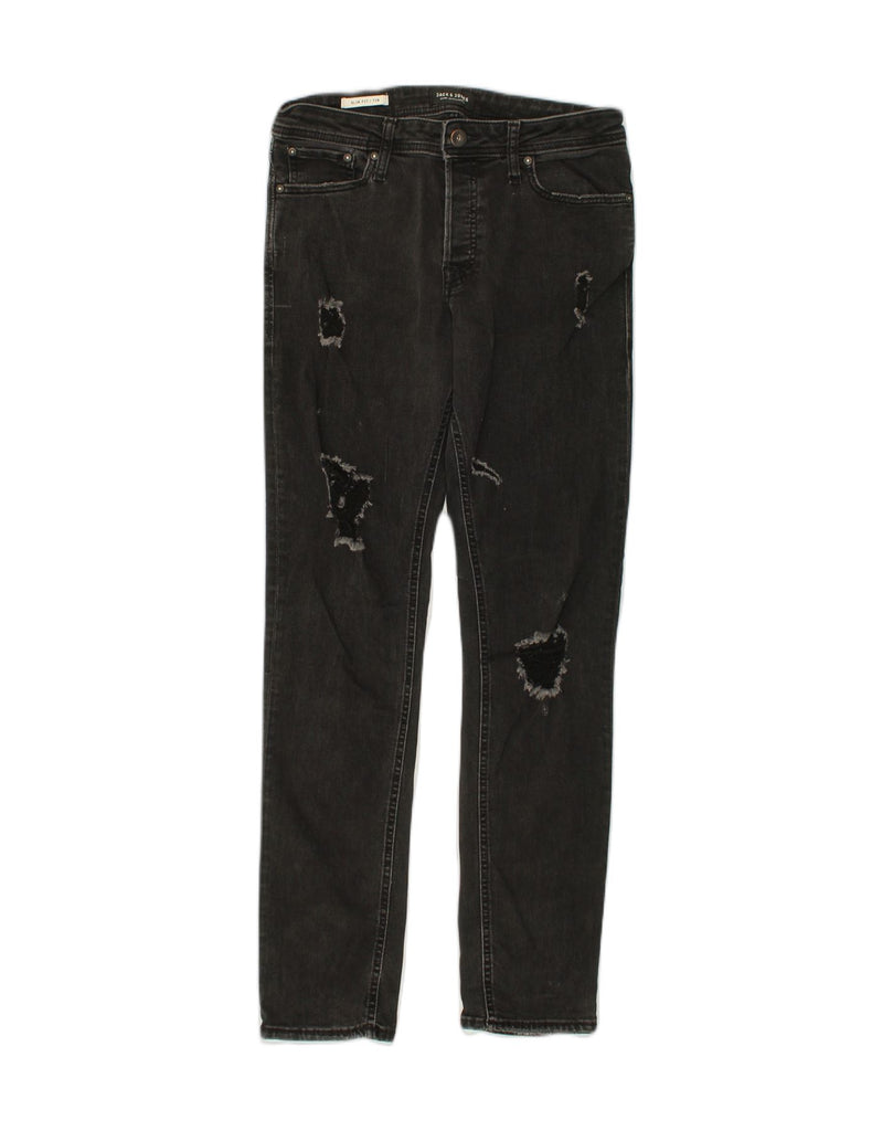 JACK & JONES Mens Distressed Slim Jeans W31 L29  Black Cotton | Vintage Jack & Jones | Thrift | Second-Hand Jack & Jones | Used Clothing | Messina Hembry 