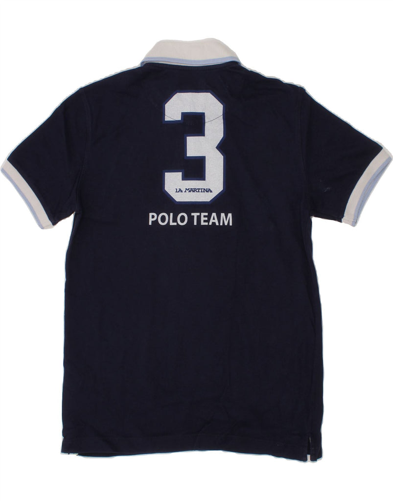 LA MARTINA Boys Graphic Rugby Polo Shirt 9-10 Years Navy Blue Cotton Vintage La Martina and Second-Hand La Martina from Messina Hembry 