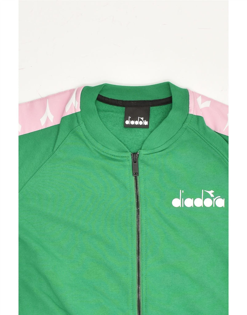 DIADORA Girls Graphic Tracksuit Top Jacket 9-10 Years Green Colourblock | Vintage Diadora | Thrift | Second-Hand Diadora | Used Clothing | Messina Hembry 