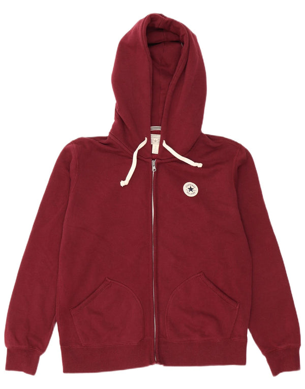Converse Womens Oversized Zip Hoodie Sweater UK 16 Large Burgundy Cotton