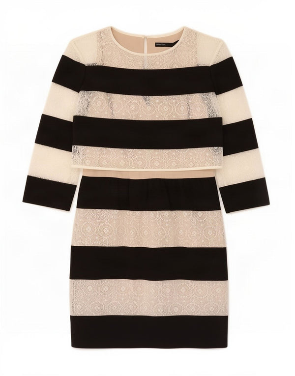 Karen Millen Womens 3/4 Sleeve Sheath Dress UK 10 Small Black Striped