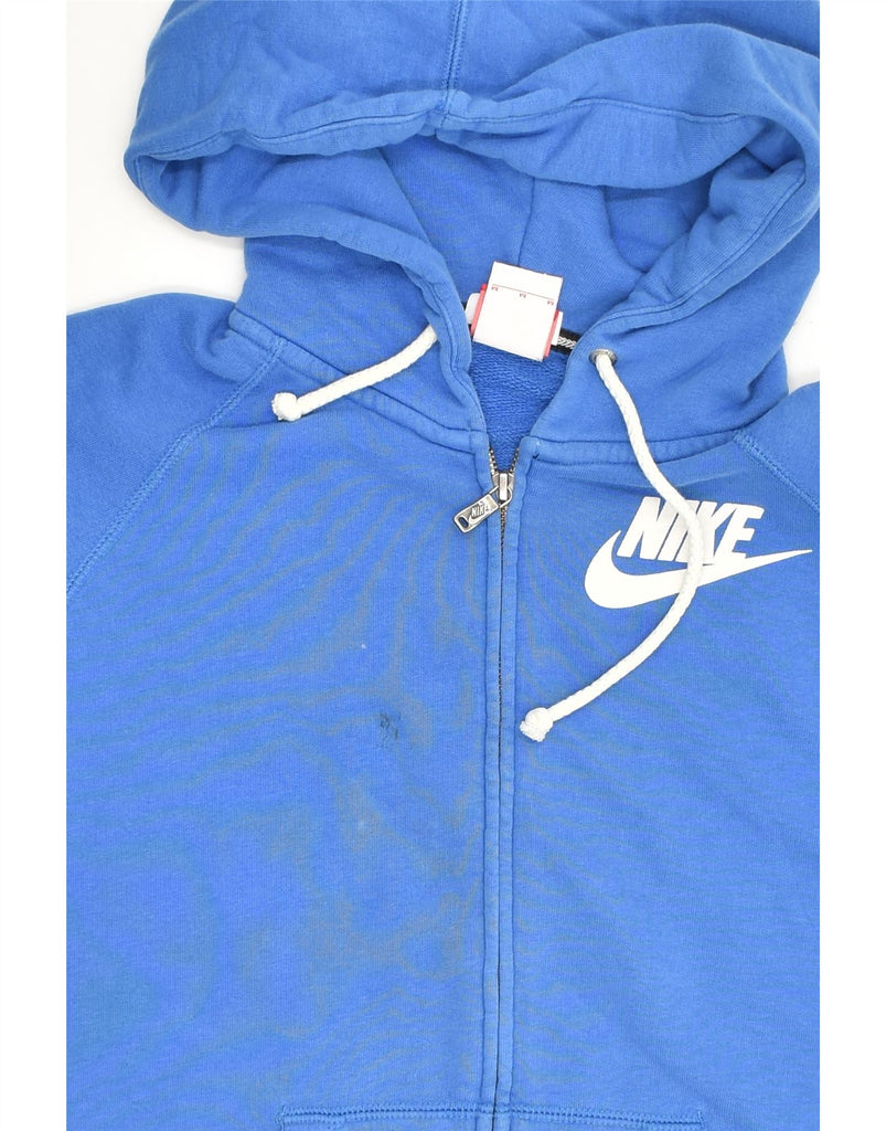 NIKE Womens Graphic Zip Hoodie Sweater UK 14 Medium Blue Cotton | Vintage Nike | Thrift | Second-Hand Nike | Used Clothing | Messina Hembry 