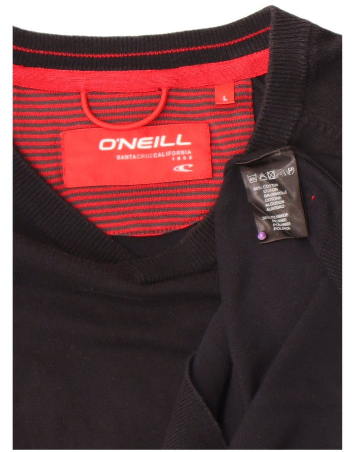 O'Neill Mens V-Neck Jumper Sweater Large Black Cotton
