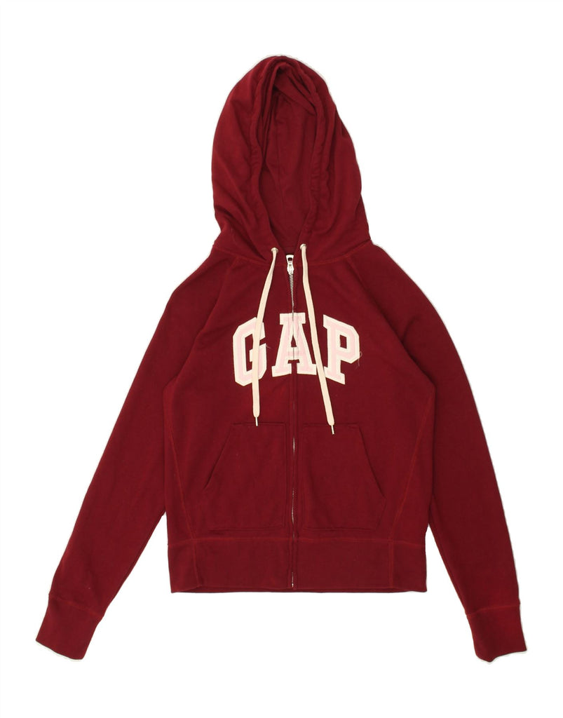 GAP Womens Graphic Zip Hoodie Sweater UK 6 XS Burgundy Cotton | Vintage Gap | Thrift | Second-Hand Gap | Used Clothing | Messina Hembry 