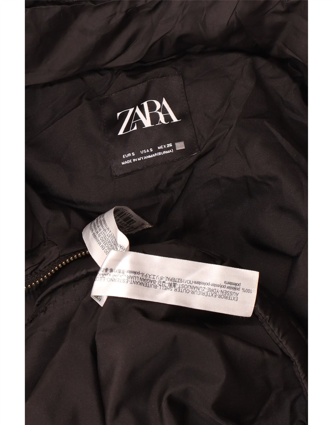 ZARA Womens Hooded Padded Jacket UK 10 Small Black Polyester