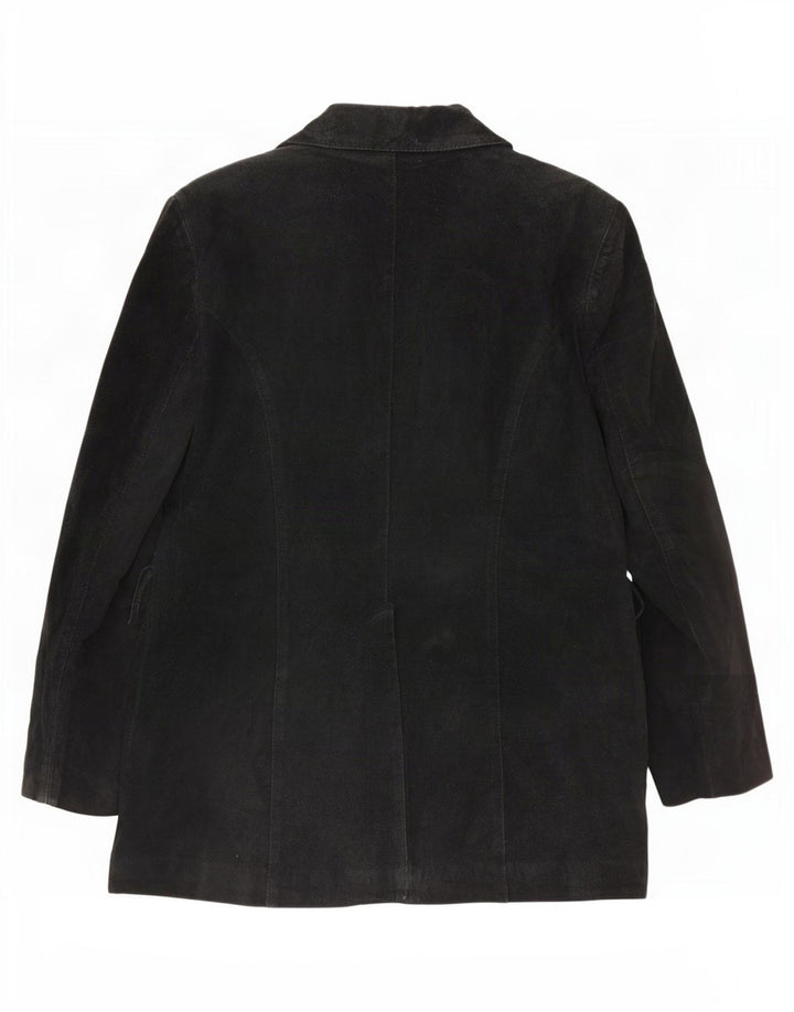 Davin Womens Loose Fit Suede Double Breasted Coat IT 44 Medium Black