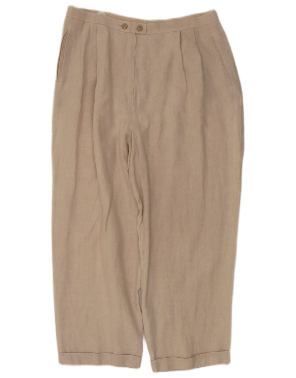 Marks & Spencer Womens Pegged Cropped Trousers UK 18 XL W32 L25 Beige Linen