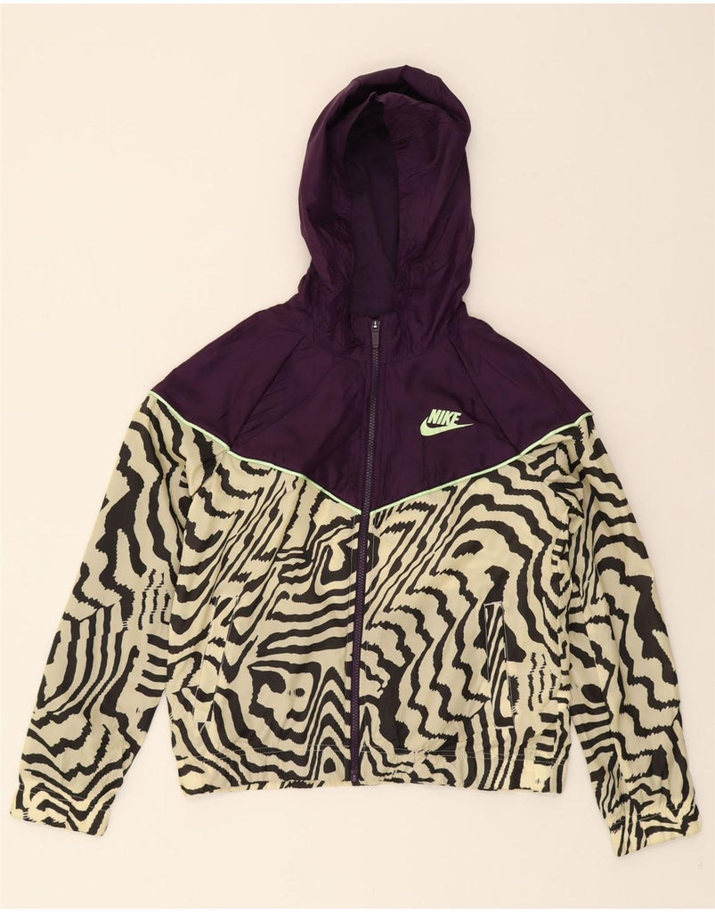 NIKE Girls Zip Hoodie Sweater 13-14 Years XL Purple Animal Print Vintage Nike and Second-Hand Nike from Messina Hembry 