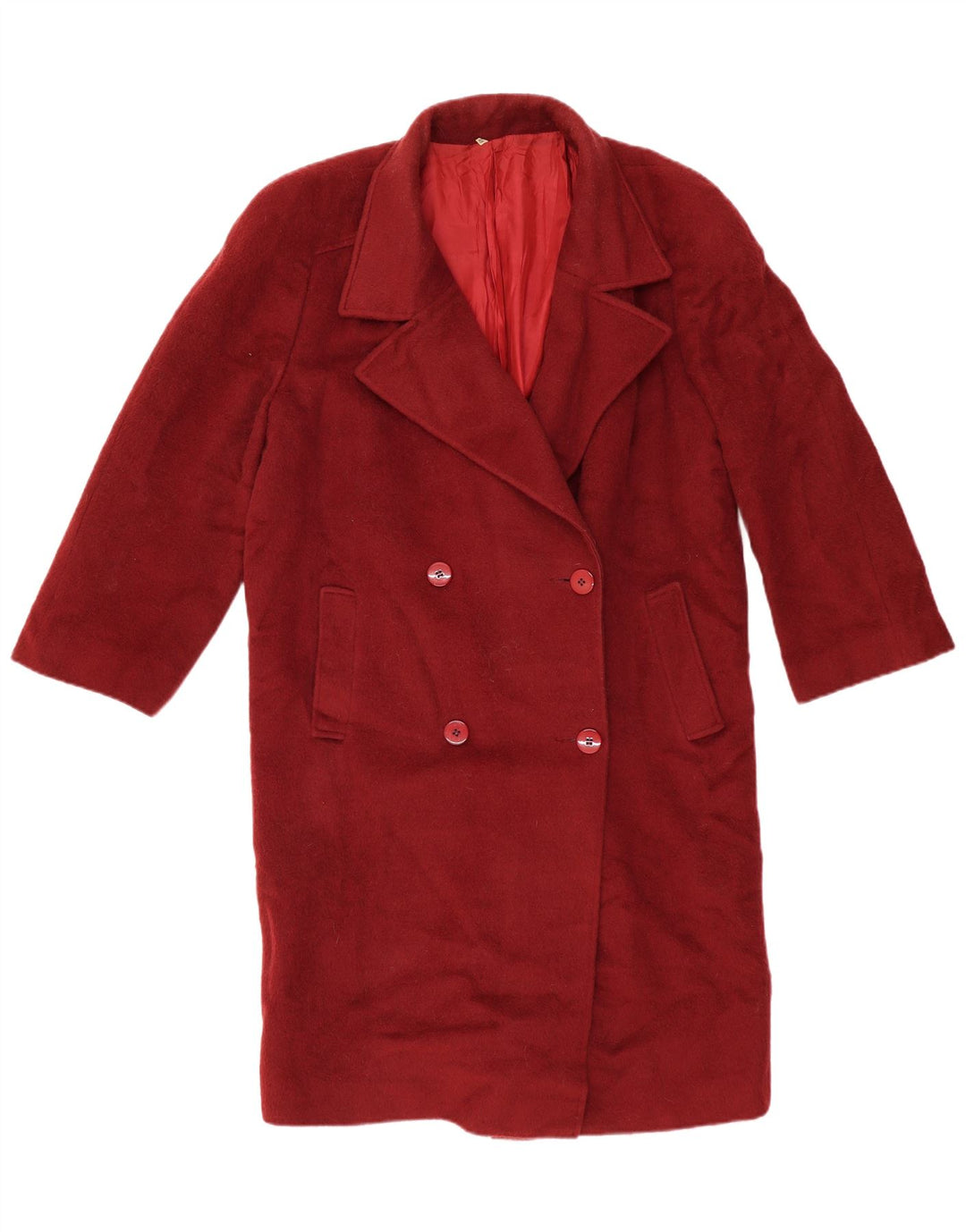 VINTAGE Womens Double Breasted Coat IT 48 XL Burgundy Wool