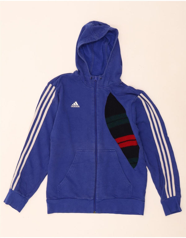 Adidas Mens Zip Hoodie Sweater Medium Blue Colourblock Cotton