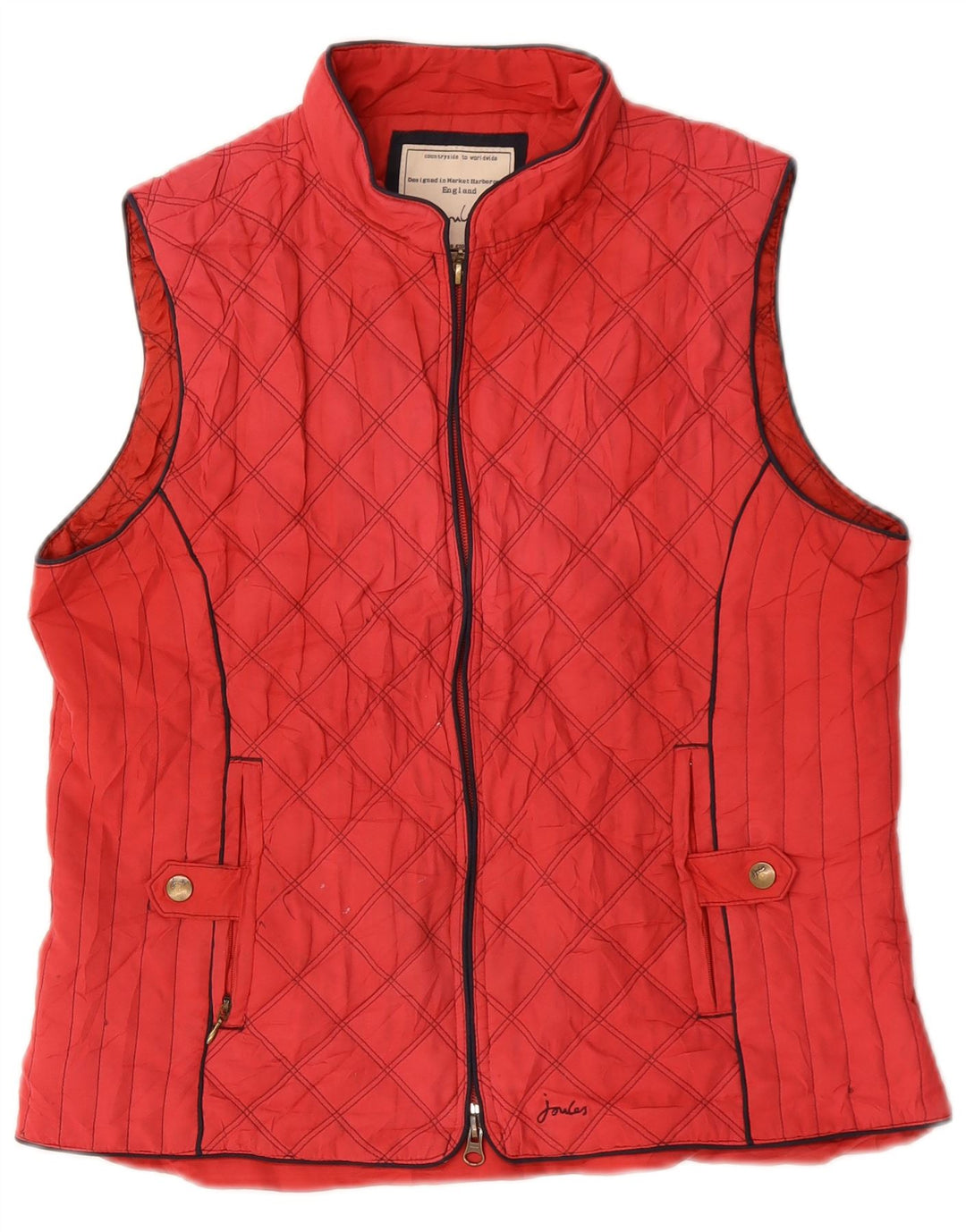 JOULES Womens Quilted Gilet UK 16 Large Red Polyester