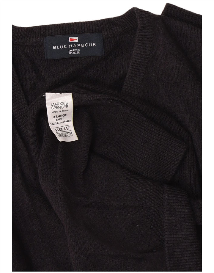 Marks & Spencer Mens Blue Harbour V-Neck Jumper Sweater XL Navy Blue