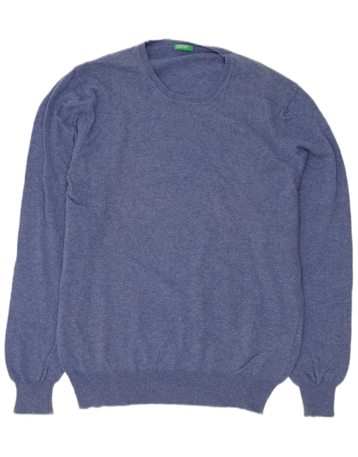 BENETTON Mens Crew Neck Jumper Sweater XL Blue Wool