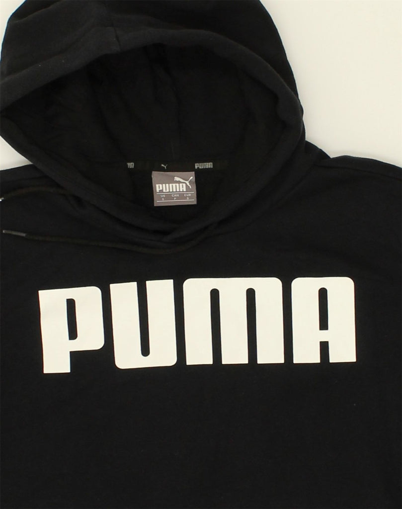 PUMA Mens Graphic Hoodie Jumper Small Black Cotton | Vintage Puma | Thrift | Second-Hand Puma | Used Clothing | Messina Hembry 