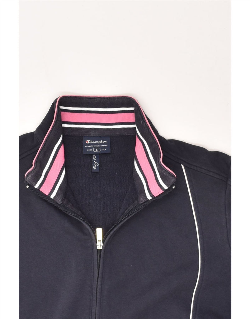 CHAMPION Womens Easy Fit Tracksuit Top Jacket UK 16 Large Navy Blue Cotton | Vintage Champion | Thrift | Second-Hand Champion | Used Clothing | Messina Hembry 