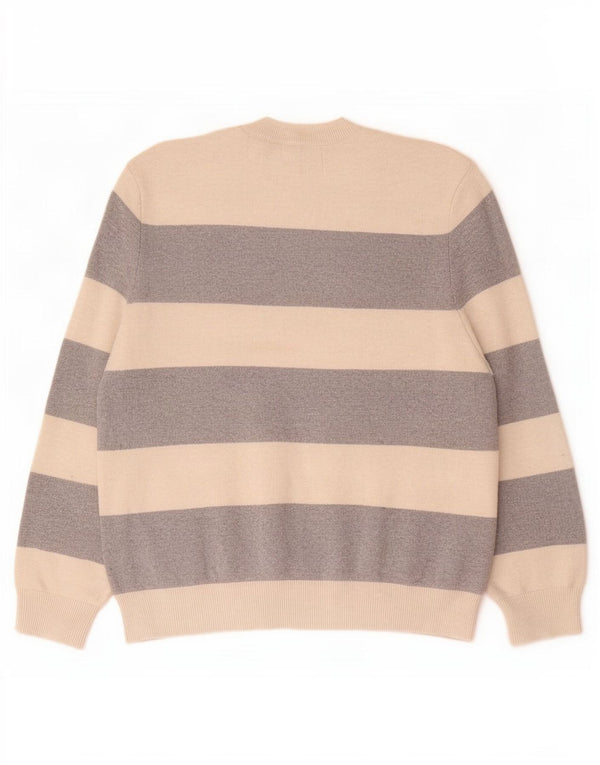 Marks & Spencer Womens Crew Neck Jumper Sweater UK 14 Medium Beige Striped