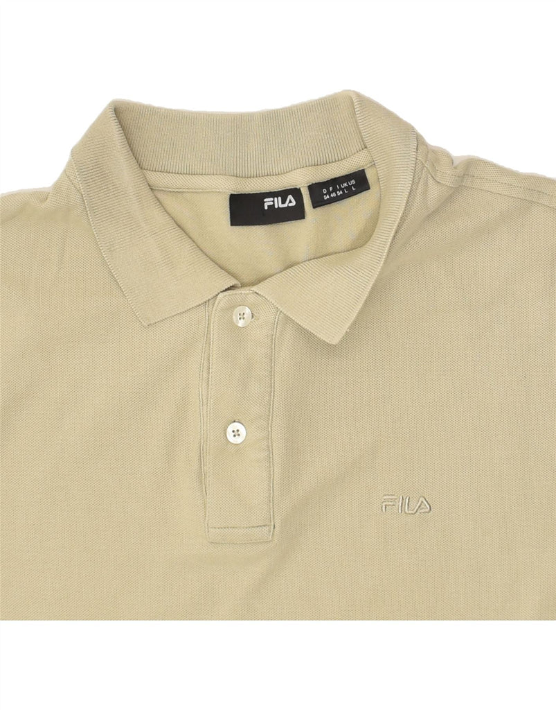 FILA Mens Long Sleeve Polo Shirt Large Beige Cotton | Vintage Fila | Thrift | Second-Hand Fila | Used Clothing | Messina Hembry 