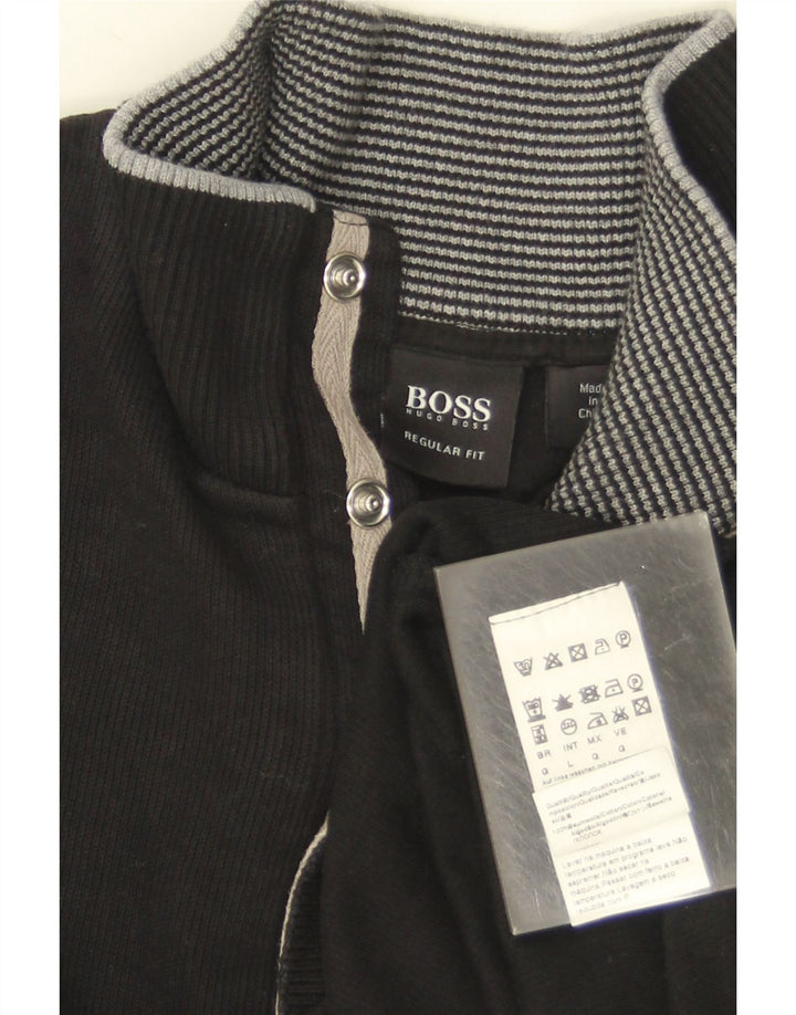 Hugo Boss Mens Regular Fit Zip Neck Jumper Sweater Large Black Striped