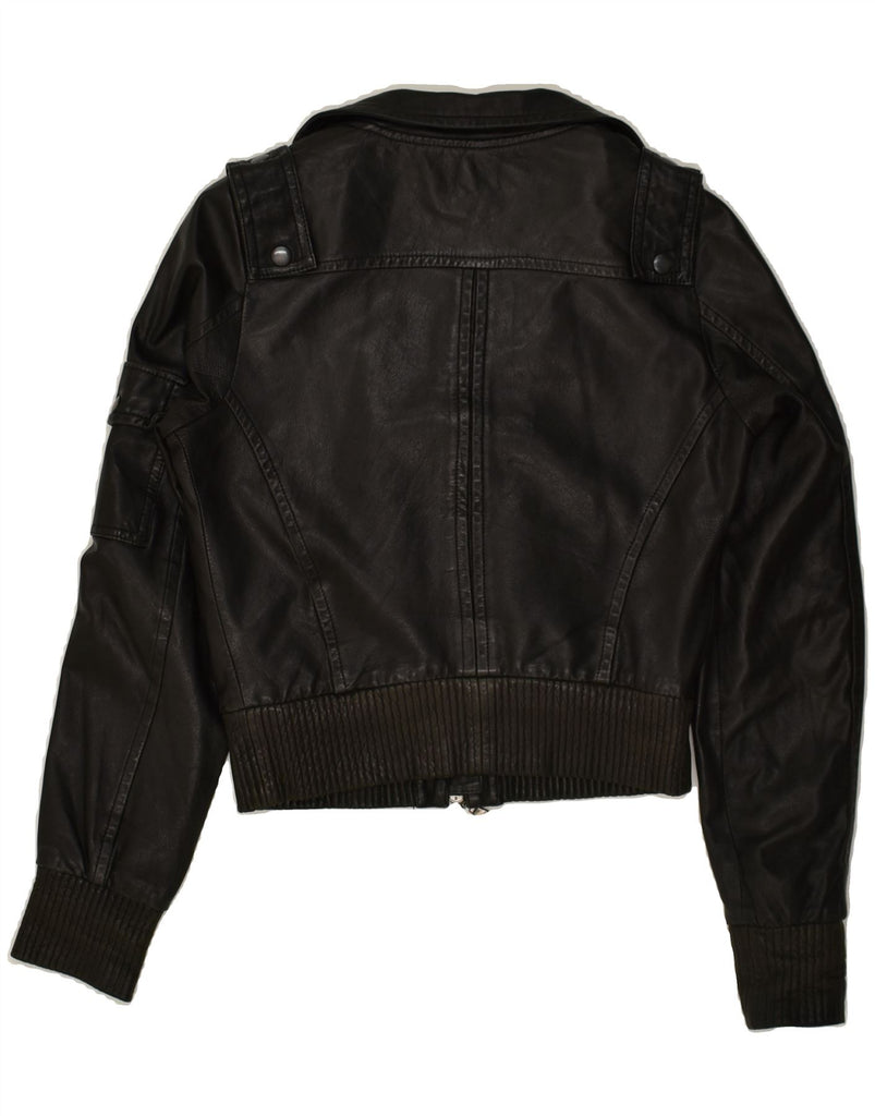 VINTAGE Womens Crop Leather Jacket IT 44 Medium Black Leather | Vintage Vintage | Thrift | Second-Hand Vintage | Used Clothing | Messina Hembry 