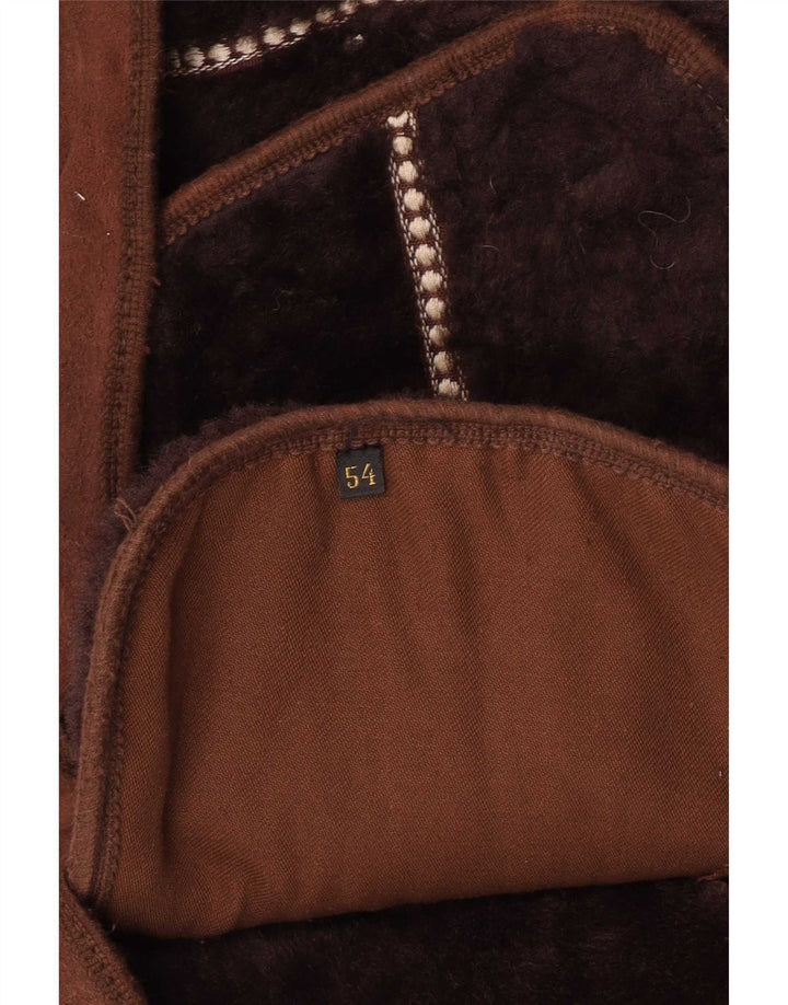 Vintage Mens Shearling Overcoat IT 54 2XL Brown