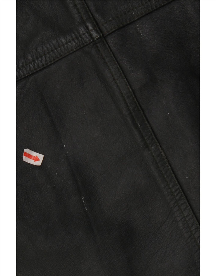 VINTAGE Mens Leather Waistcoat IT 56 2XL Khaki Leather