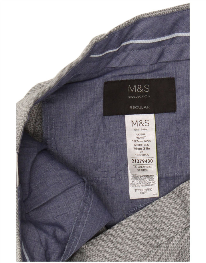 Marks & Spencer Mens Regular Suit Trousers W42 L31 Grey Polyester