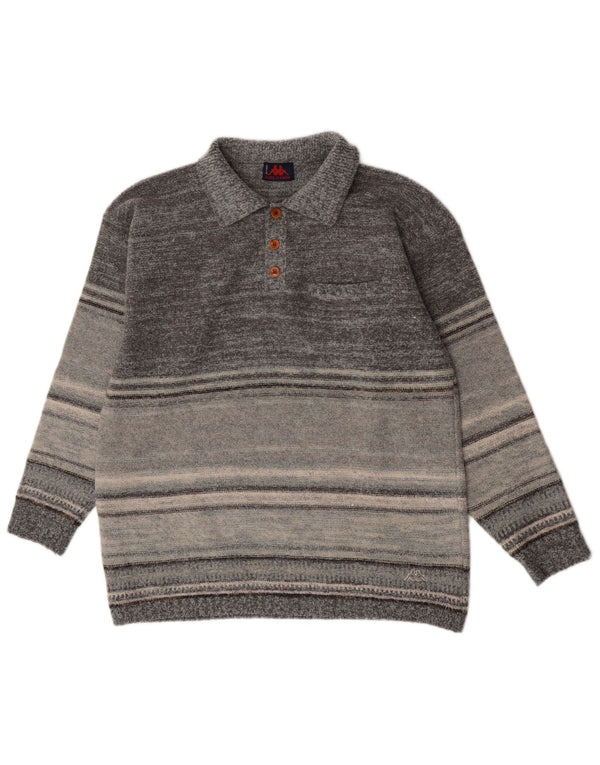 Kappa Mens Polo Neck Jumper Sweater XL Grey Striped Wool